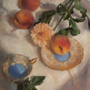 Peach Dahlia and Peaches with Royal Stafford Blue 12 x 16